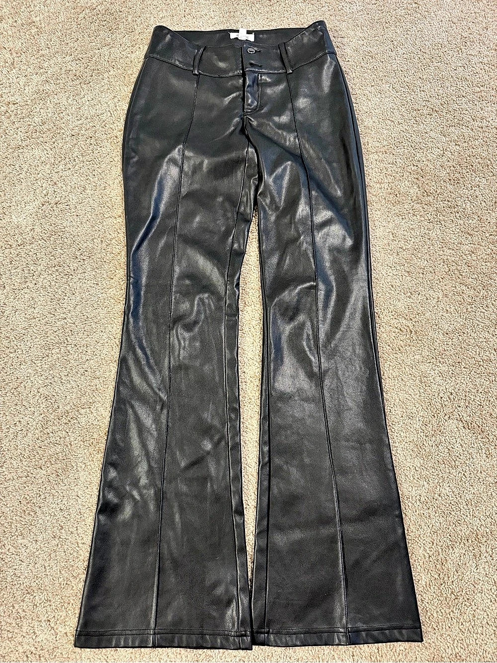 Garage Faux Leather Flare Low Rise Pant Pants Black XS